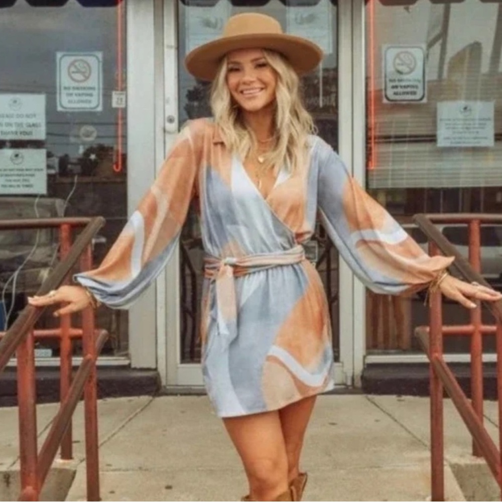 Show Me Your MuMu Patsy Wrap Abstract Mini Dress S